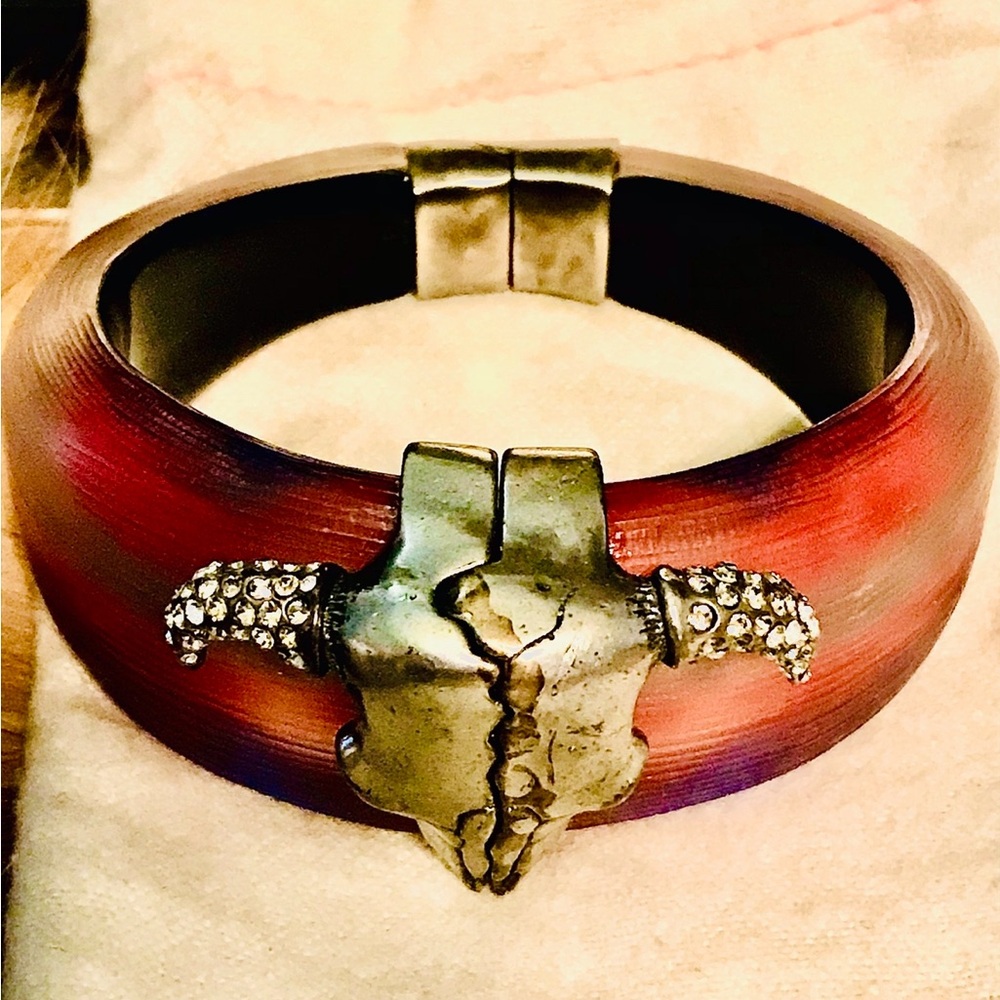 Alexis Bittar O’Keefee Skull Hinged Lucite Bracelet